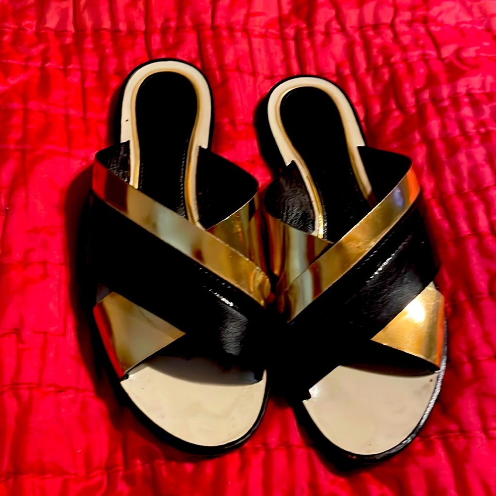 Lanvin two color Criss Cross sandal Slides